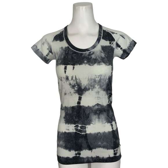 Lululemon Run Swifty Tech Short Sleeve Scoop Tie Dye Tee Shirt 6 Heathered Black - Picture 1 of 13